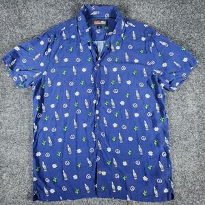 Aeropostale Coca Cola Polo Shirt Mens Large Blue AOP‎ Bottles Flowers Cactus